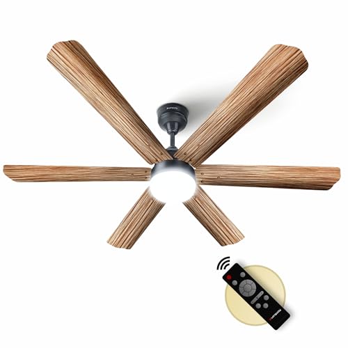Longway Luminair Max 1200 Mm Bldc Ceiling Fan With Remote Control & Led Light|Bee 5 Star Rated Energy Efficient|Ultra High Speed 6 Blade Anti-Dust Decorative|5 Years Warranty (Smoked Cedar, Pack Of 1)