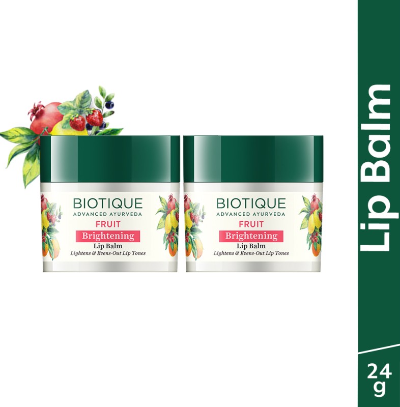 BIOTIQUE Fruit Brightening Lip Balm | De-pigmentation | Lightens & Evens-out Lip Tones Fruit(Pack of: 2, 24 g)