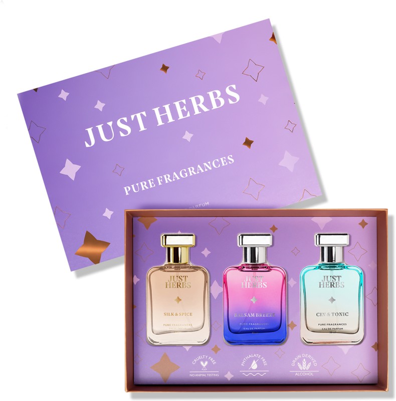 Just Herbs Pure Fragrances Refreshing & Energising Trio Perfume Set of 3 – 50ML Eau de Parfum – 150 ml(For Men & Women)