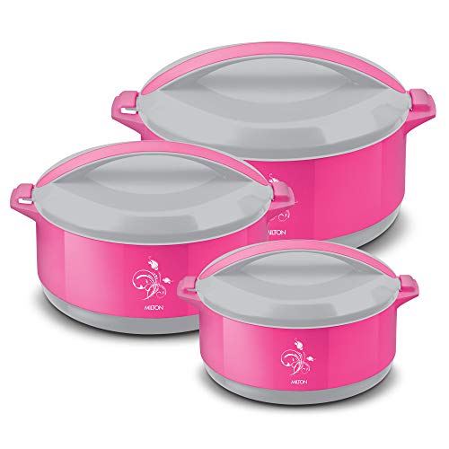 Milton Divine Jr Inner Stainless Steel Casserole (Set Of 3, 430 Ml, 830 Ml, 1400 Ml, Pink)