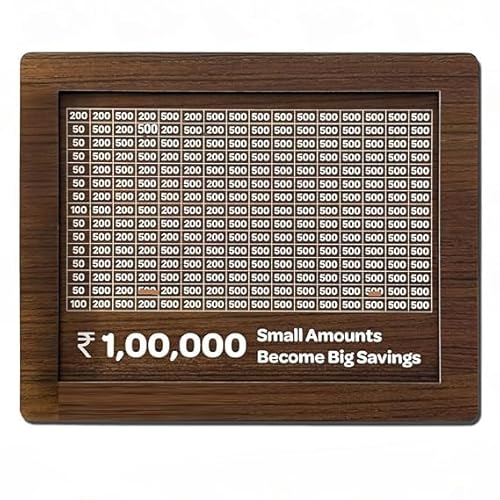 Hisell Wooden Money Saving Box | ₹1,00,000 Savings Challenge Piggy Bank With Counting Target | Durable Eco-Friendly Coin & Cash Bank For Boys, Girls & Adults.