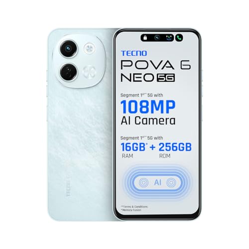 Tecno Pova 6 Neo 5G (Azure Sky, 8Gb+256Gb) | Advanced Ai Features | 108Mp Ultra Clear Ai Camera | D6300 Powerful Processor | 5 Year Lag Free Fluency | 5000 Mah Battery | In Built Infrared And Nfc
