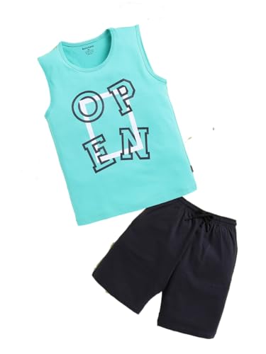 Bumchums Rupa Sleeveless Round Neck T-Shirt And Pant Set For Boys, Casual Clothing Set, Trendy And Cute, Graphic