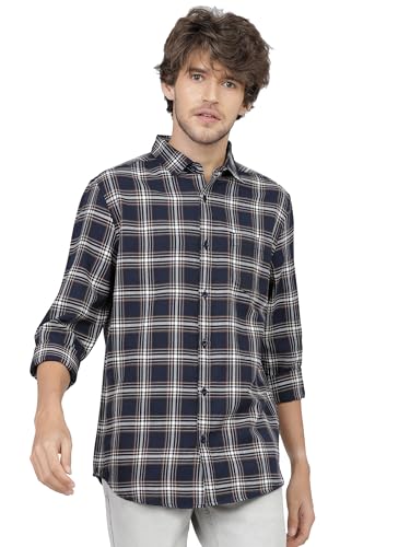 Ketch Men’S Checkered Slim Fit Shirt (Khsh000247_Navy Blue/White S)
