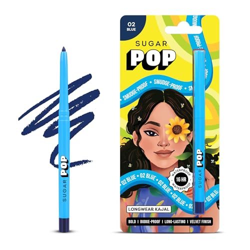 Sugar Pop 16Hr Longwear Kajal | Waterproof & Smudge-Proof | Intense Matte Finish | Sunflower Seed Oil & Vitamin E | Velvet Smooth Application | Transfer-Proof | 0.3Gm – 02 Blue