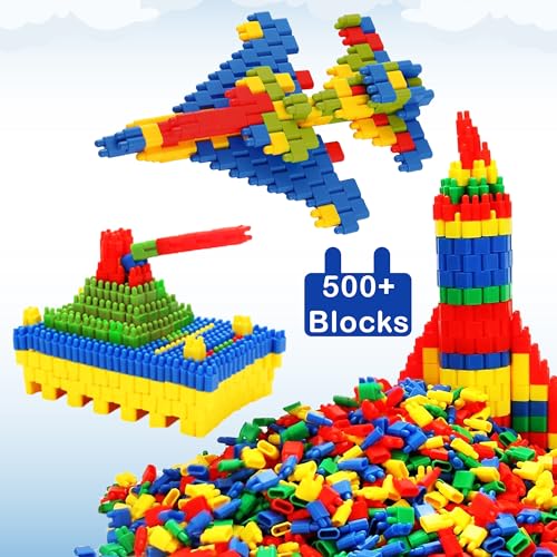 Tod2Teen Diy Jumbo Pack Of 500+ Bullet Shape Educational Building Blocks For Kids | Interlocking Plastic Smart Activity Construction Blocks Set | Robot, Pyramid, Army Tank, Rocket Etc. | Multicolour