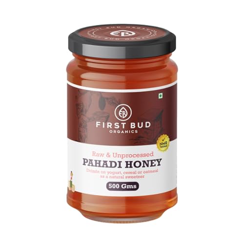 First Bud Organics – Pahadi Honey (500g) | Organic Raw Honey NMR Tested | Pure Natural Honey in Fresh Packaging | Wild Forest Raw Organic Honey Unprocessed
