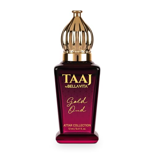Bella Vita Luxury Taaj Gold Oud Attar With Caramel, Rose, Jasmine & Orris For Men And Women, Non-Alcoholic Roll On, Long Lasting Fragrance, 12 Ml