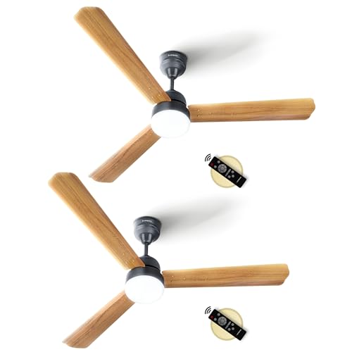 Longway Luminair Max 1200 Mm Bldc Ceiling Fan With Remote Control & Led Light | Bee 5 Star Rated Energy Efficient | Ultra High Speed 3 Blade | 5 Years Warranty (Golden Birch, Pack Of 2)