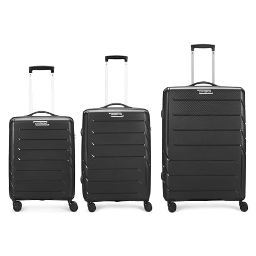 Aristocrat Polypropylene Chroma 3 Pc Set Cabin 55 Cm(Small), 66 Cm(Medium), 75 Cm(Large) 8 Wheels Spinner Hard Case Trolley Bags For Travel,Suitcase With Combination Lock&7 Years Warranty(Black)