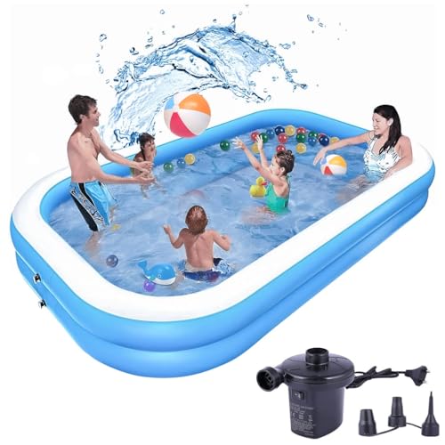 P FOR POGU 7 Feet Rectangular Inflatable Pool with Electric Pump Full-Sized Swimming with Family Bathtub for Kids Adults Outdoor Backyard Garden Summer Party (Blue)