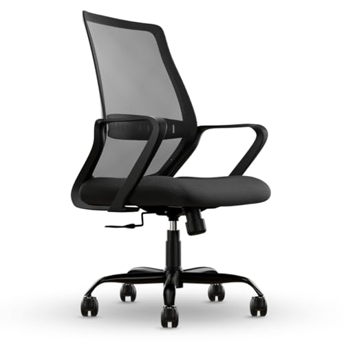 Cellbell Desire Pro Mid Back Mesh Office Chair Adjustable Study Chair/Computer Chair With Revolving Seat, Stylisk Backrest, Lumbar Support, Metal Base For Work From Home (Black)