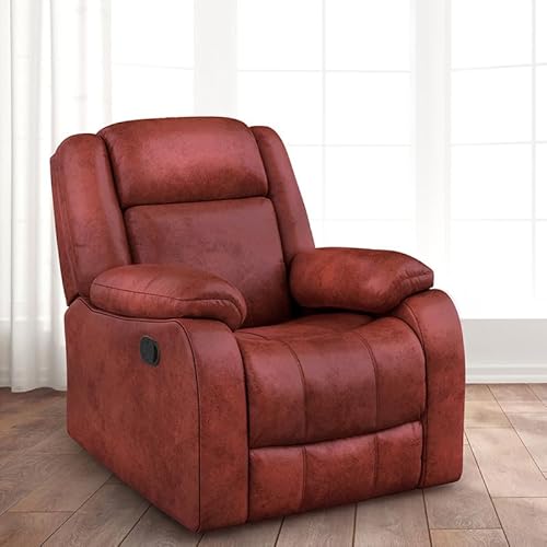 Duroflex Avalon Single Seater Manual Recliner, Suede Fabric, Contemporary Look & Design, Color – Crimson Red