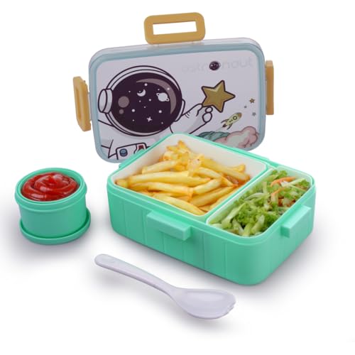 ATTRO Quick 2 Lunch Box AstroTheme with Includes 2 Compartments, 1 Small Container & Baby Spoon, BPA-Free, Food-Grade Perfect for Kids – Mint Green 600ml