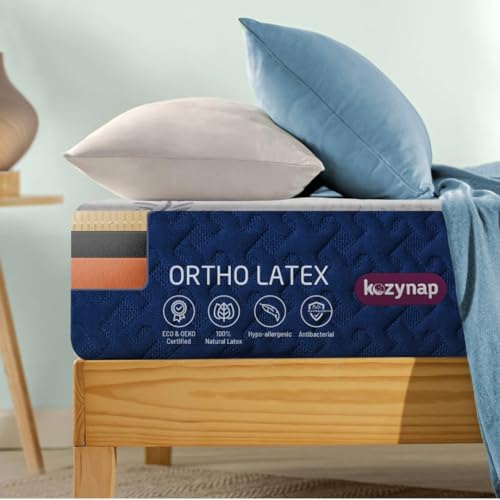 Kozynap Pure Natural Latex Ortho Hybrid Memory Foam Mattress 15 Years Warranty 100 Days Free Trial Back Pressure Relief High Gsm Knitted Orthopedic Support Mattress (King Size 78X72X8 Inch)