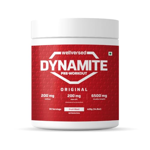 Wellversed Dynamite Pre-Workout (420G, 30 Servings)|Fruit Blast|Pre-Workout For Men & Women With 200Mg Alpha Gpc|200Mg Caffeine|6500Mg Citrulline Complex|1000Mg Creatine, Powder, 1 Count