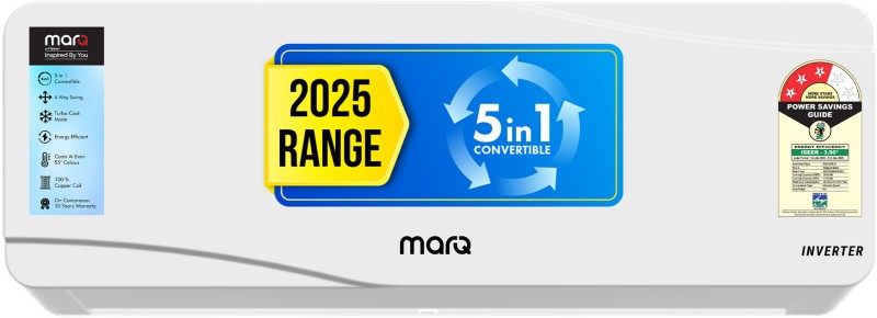 Marq By Flipkart 2025 1 Ton 3 Star Split Inverter 5-In-1 Convertible With Turbo Cool Technology Ac – White(103Ipg25Wqv2, Copper Condenser)