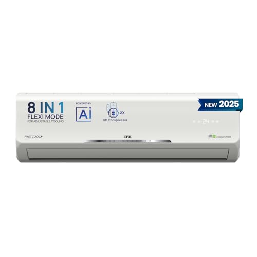 Ifb 2025 Model Silver Star Series 1.5 Ton 5 Star Split Ac With Hd Compressor, Ai, Dual Gold Fin, Nano Tek Coating & 8-In-1 Flexi Mode – White (Ci185Ss22Rgn1, Copper Condenser)