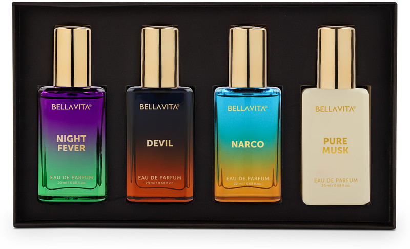 BELLAVITA Unisex Scents Gift Set|4x20ml|Long Lasting Perfume|Woody & Musk Fragrance Notes| Eau de Parfum – 80 ml(For Men & Women)