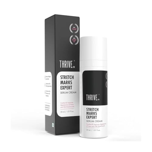 Thriveco Stretch Marks Expert Serum Cream | For New (Red) & Old (White) Stretch Marks Removal & Skin Hydration | Powered By Striover™, Rosehip Oil & Squalane | For Men & Women | 30Ml