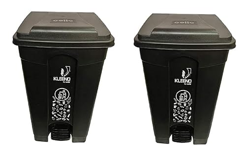 Cello Strong Plastic Step-On Pedal Garbage Dustbin 60 Ltr, Black & Black (COMBO)