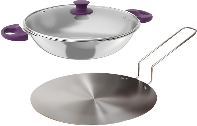 Lifelong LLTPC3 Triply Combo Kadhai (20 CM) with Lid, Roti Tawa Induction Bottom Cookware Set(Triply, 2 – Piece)