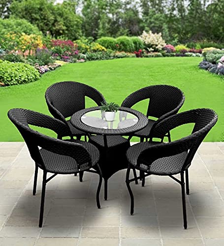 Corazzin Garden Patio Seating Chair And Table Set Outdoor Balcony Garden Coffee Table Set Furniture With 1 Table And 4 Chairs Set (Black), Rattan, 22 Inch, 24 Inch, Inch