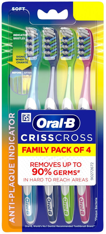 Oral-B Crisscross Deep Clean, Family value pack of 4 Soft Toothbrush(Pack of 4)