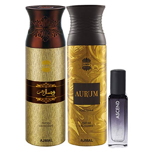 Ajmal Wisal Dhahab & Aurum Deo Each 200Ml & Ascend Edp 20Ml Pack Of 3 (Total 420Ml) For Men & Women