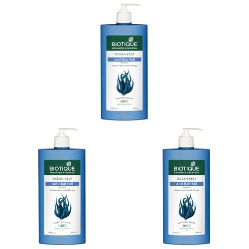 Biotique Ocean Kelp Anti Hairfall Shampoo | Intensive Hair Growth Therapy| Anti Hairfall Shampoo that Maintains Shine |100% Botanical Extracts | Suitable for All Hair Types |650ml (Pack of 3)