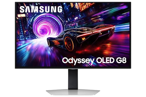 Samsung Odyssey QD-OLED G8 27-inch (68.5 cm) 4K 3840 x 2160 Glare Free Gaming Flat Monitor, OLED Safeguard+, 240Hz, 0.03ms, FreeSync Premium Pro, HDR10+ Gaming, HAS (LS27FG810SWXXL, Silver)
