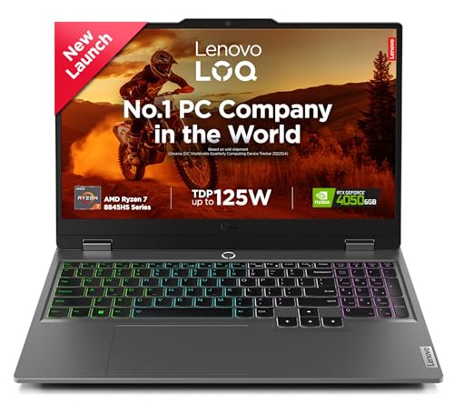 Lenovo LOQ 2024 AMD Ryzen 7 8845HS 15.6″ (39.6cm) 144Hz 300Nits FHD IPS Gaming Laptop (16GB/512GB SSD/NVIDIA RTX 4050 6GB Graphics/100% sRGB/Win 11/Office 21/3 Mon. Game Pass/Grey/2.4Kg), 83DX005KIN