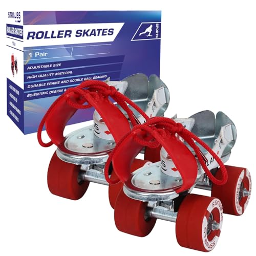 Strauss Junior Tenacity Roller Skates | Adjustable Shoe Size For Kids | 4 Wheels Skates For Boys And Girls | For Indoor And Outdoor Skating | Age Group 3-7 Years | Weight Capacity Upto 60Kgs,(Silver)