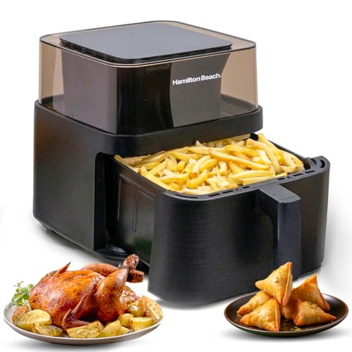 Hamilton Beach Digital Air Fryer, 1700W Power, 7.2L Capacity, Air Fryer For Home, 360° View To Monitor Cooking, Digital Display With 12 Preset Menus, Dehydrate, Keep Warm, Touch Controls, Black