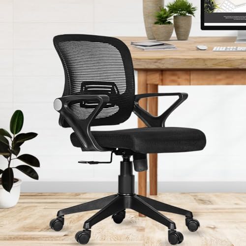 Da Urban® Breva Mid-Back Revolving Mesh Ergonomic Chair For Home & Office With Tilt Lock Mechanism, Armrest & High Comfort Seating (Black)