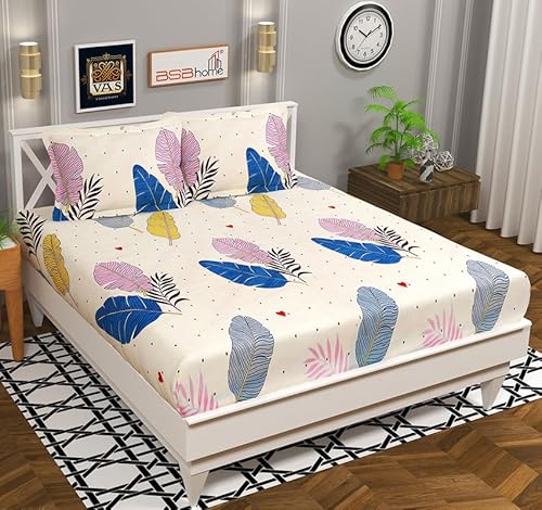 Bsb Home 120 Tc Double Floral Bedsheet With 2 Pillow Covers | 110 Gsm Soft Brushed Microfiber – Breathable & Wrinkle Free – (86 X 88 Inch, Off White)