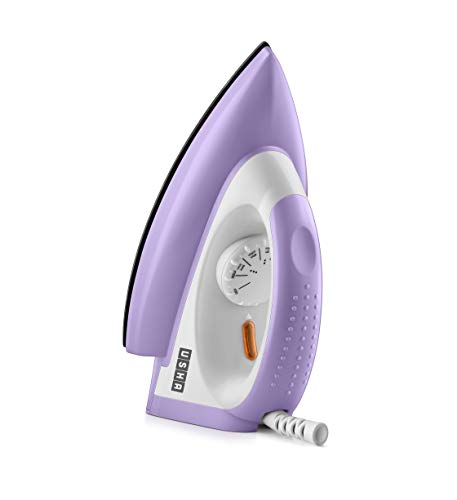 Usha Armor 1100W Dry Iron With Shock Proof Plastic Body | Single Coat Black Non Stick Soleplate For Longer Durability | Overheat Safety Shutoff | 180° Swivel Cord | 2 Years Warranty | (Purple & White)