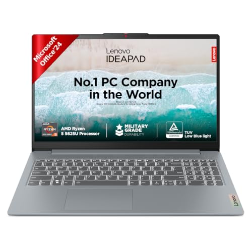 Lenovo Ideapad Slim 3 Ryzen 5 5625U 15.6″ (39.6Cm) Fhd Thin And Light Laptop (16Gb Ram/512Gb Ssd/Integrated Amd Radeon Graphics/Windows 11/Office Home 2024/Grey/1.6Kg), 82Xm00Qdin