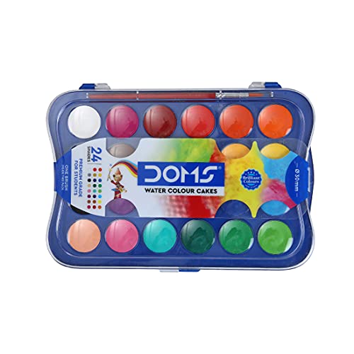Doms 24 Shades 30Mm Water Colour Cakes | Easy To Use Palette Lid | Organic Rich Colour Pigments | Free Brush Inside | Non-Toxic & Safe For Kids | Pack Of 1