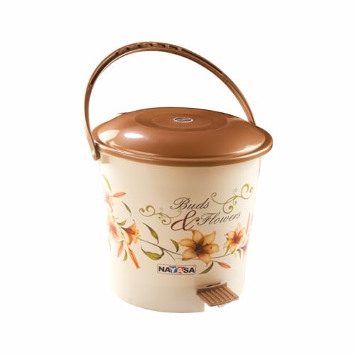 Nayasa Pedal Bin Deluxe – 6 Ltrs | Garbage Waste Bin With Lid And Handle | Kitchen-Bathroom Dustbin | Strong & Durable Plastic | Brown