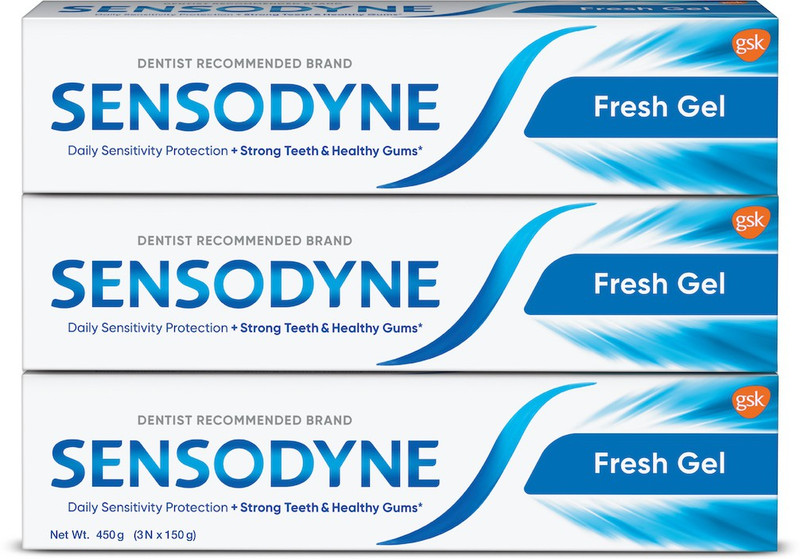 Sensodyne Fresh Gel Combo| For Daily Sensitivity Protection Toothpaste(450 G, Pack Of 3)