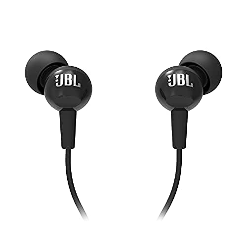 Jbl C100Si Wired In Aear Headphones With Mic, Jbl Pure Bass Sound, One Button Multi-Function Remote, Premium Metallic Finish, Angled Buds For Comfort Fit (Black)