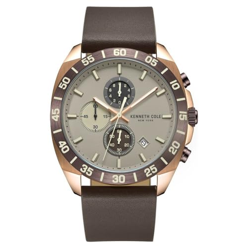 Kenneth Cole Quartz Chronograph Grey Dial Leather Strap Watch For Men-Kcwgc0016102Mn