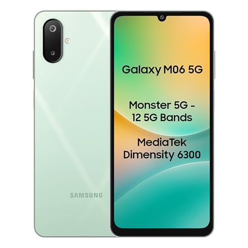 Samsung Galaxy M06 5G (Sage Green, 4Gb Ram, 128 Gb Storage) | Mediatek Dimensity 6300 | Antutu Score 422K+ | 12 5G Bands| 25W Fast Charging | 4 Gen. Of Os Upgrades | Without Charger
