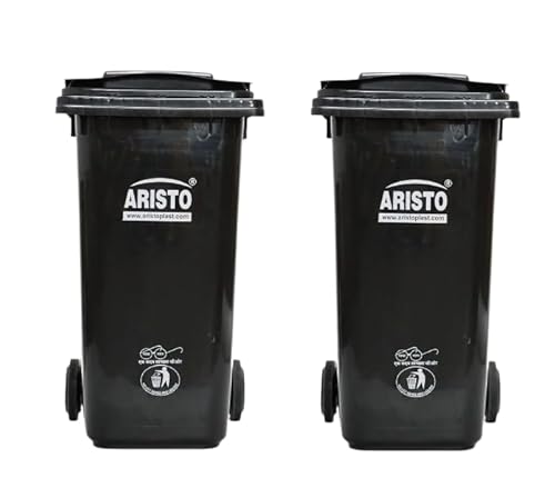 Aristo Plastic Manual-Lift Garbage Waste Dustbin With Wheel 240 Ltr Black & Black (Combo)
