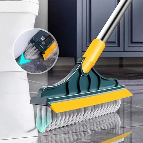 Toilet & Floor Cleaning Brush With Long Handle & Wiper | 2-In-1 Rotating Head (120°) Scrub Brush For Bathroom, Tiles, Kitchen & Home Cleaning (Pack Of 1)