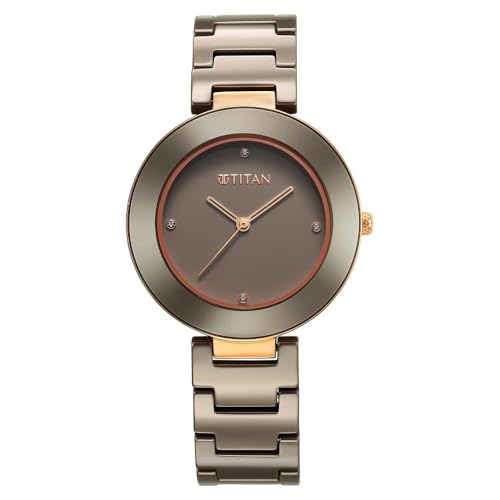 Titan Purple Ceramics Quartz Analog Brown Dial Ceramic Strap Watch For Women-Ns95189Kc09