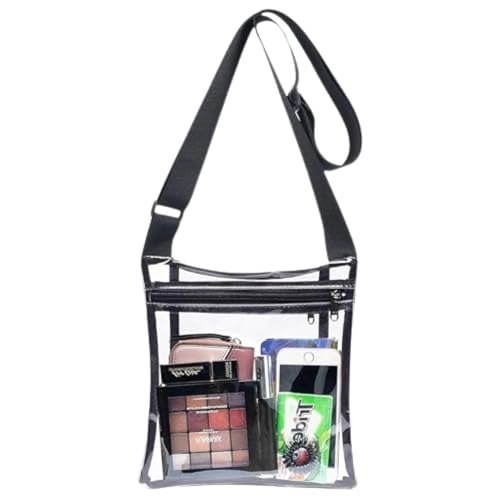 Bigplayer Women’S Clear Vinyl Cross-Body Purse; Stadium Approved With Adjustable Strap And Extra Inside Pocket; Black