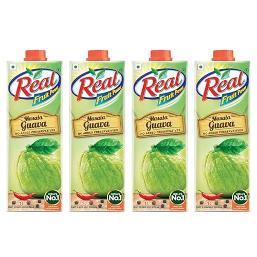 Dabur Real Masala Guava Fruit Juice-1 Liter (Pack Of 4) | No Added Preservatives, No Artificial Colours & Flavours | Guavas Daily Dose Of Fruit Nutrition | Tasty, Refreshing & Energizing Fruit Drink
