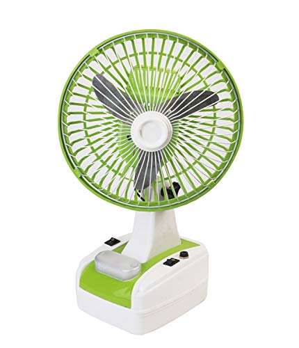 Globex 8-Inch Rechargeable Fan With Led Lamp 400Mm Ultra High Speed 3 Blade Portable Fan Ii Battery Fan Ii Usb Fan Ii Charging Table Fan, 1400 Rpm(Green, Pack Of 1)